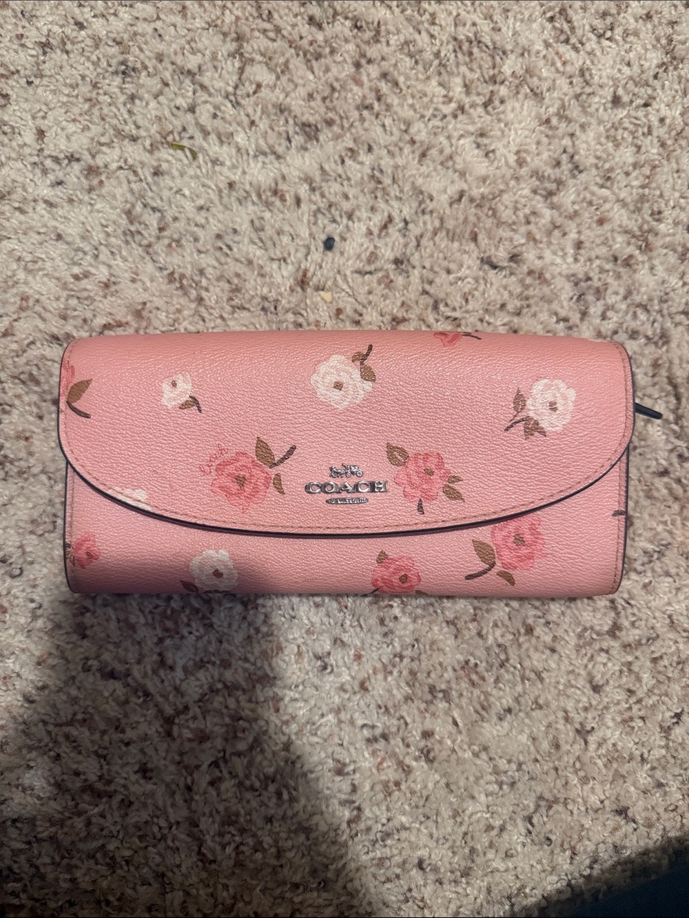 Coach Pink Floral Leather Clutch Wallet